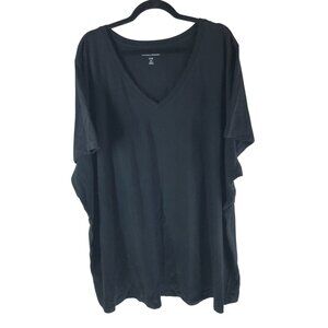 Woman Within Womens T Shirt Top V Neck Short Sleeve Cotton Black 4X 34/36